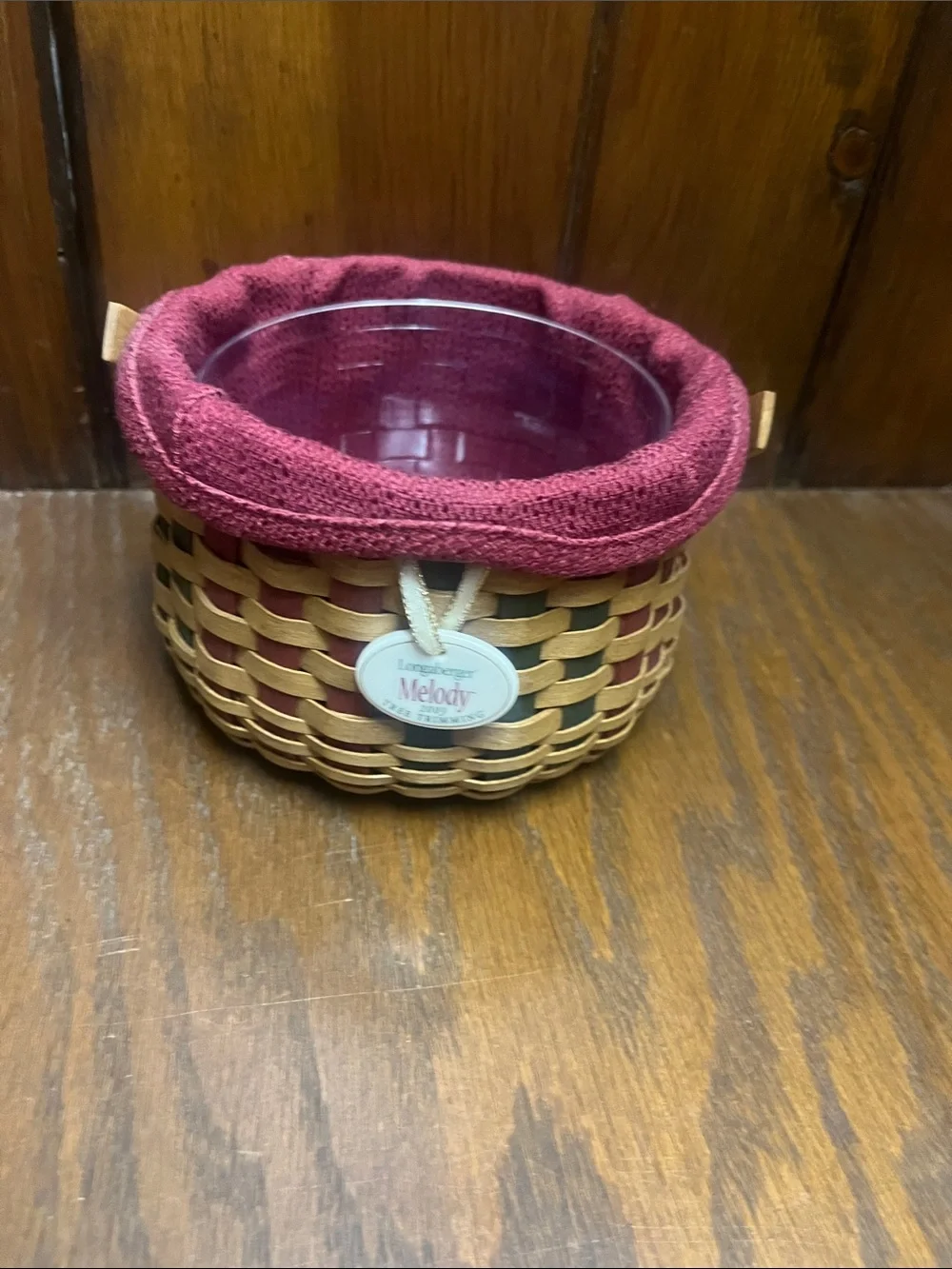 Longaberger Woven Melody 2003 Tree Trimming Basket-Burgundy Liner and Protector